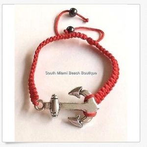 Silver Nautical Boat Anchor Bracelet Red Rope